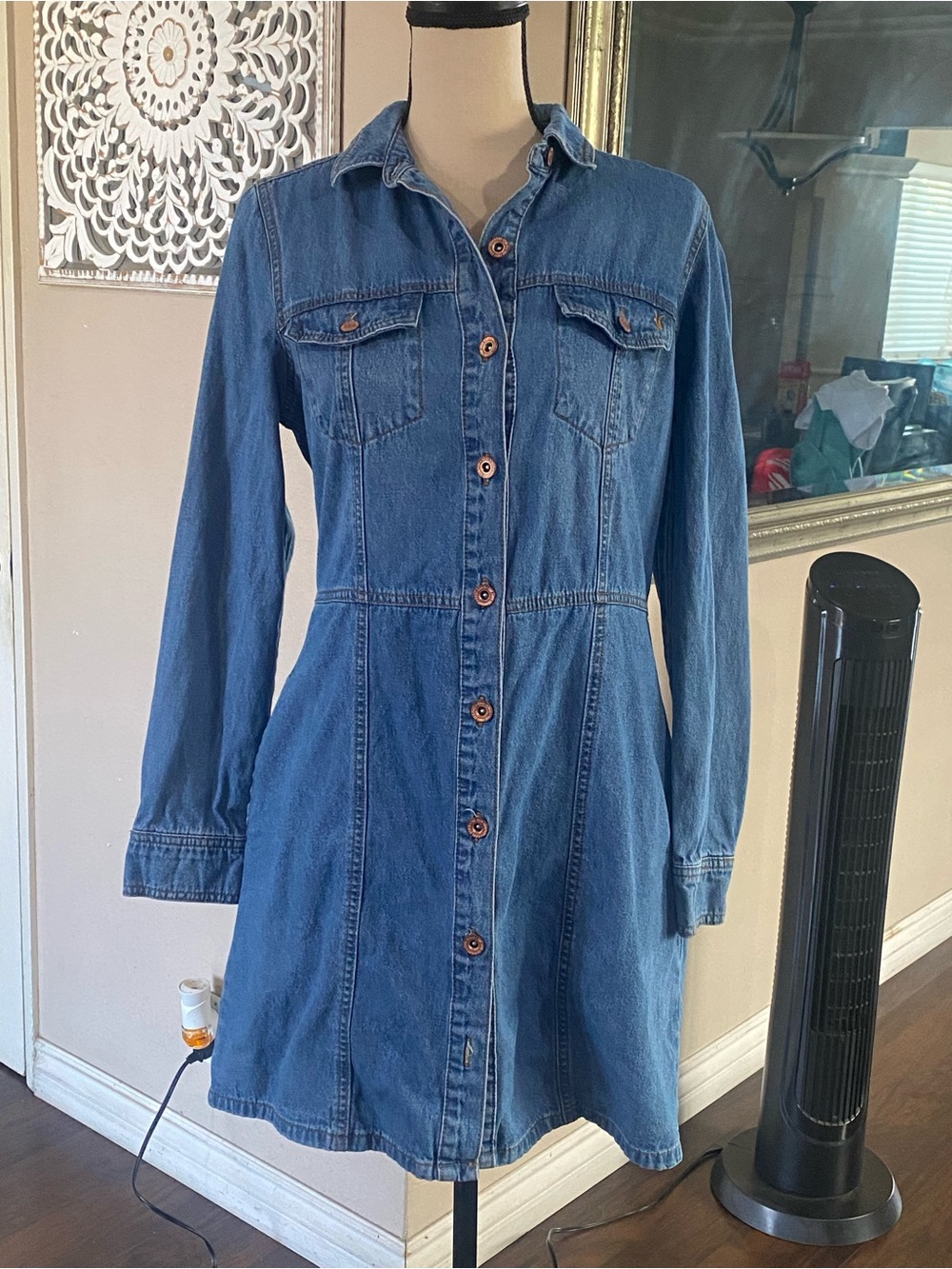 Frye Blue Denim Long-Sleeve Button Front Dress